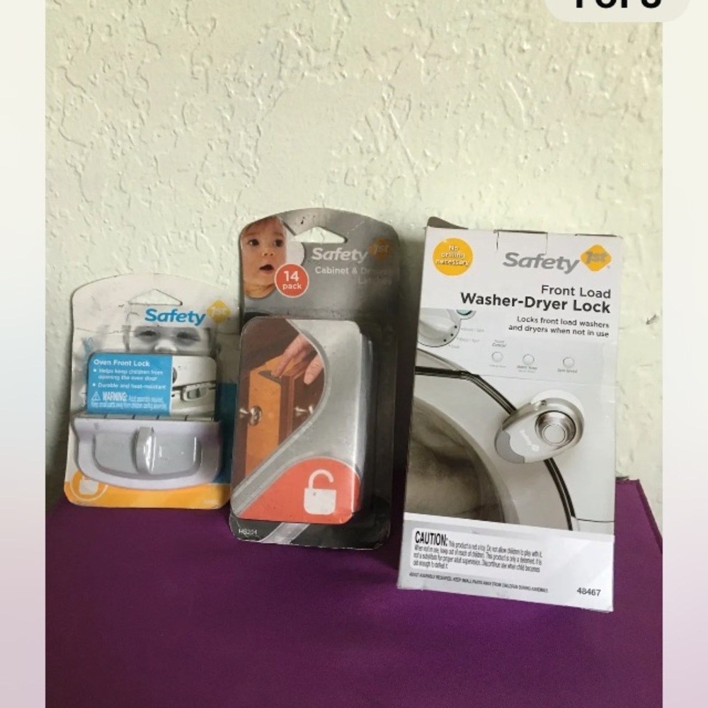 Lot 3-Safety 1st oven Front Lock Cabinet,Door Latches 14 Pack, Washer Dryer Lock